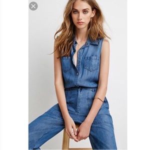 Denim Sleeveless Jumpsuit lightweight material, dark denim
